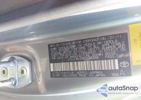 2011 Toyota Yaris z USA, uszkodzony, nr VIN JTDJT4K39B5336388